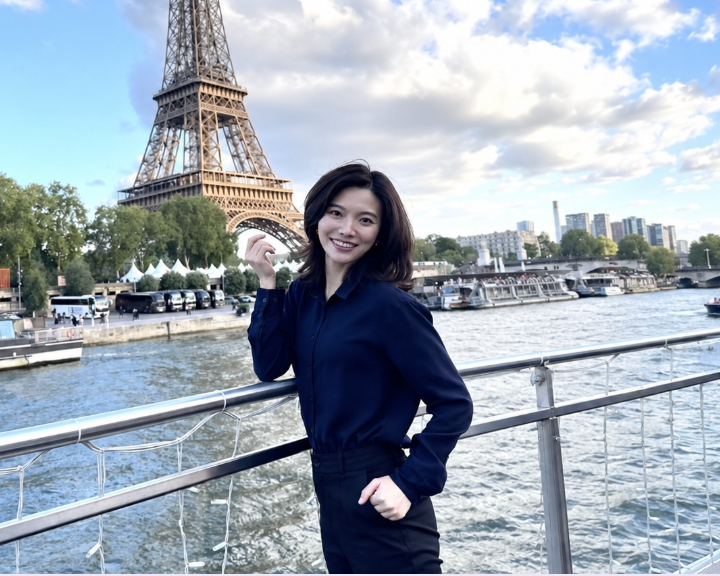 Portrait of Yumei He by the Seine in Paris